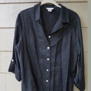 David N Black 100% Hanky LInen Button Down Shirt EUC Size XL